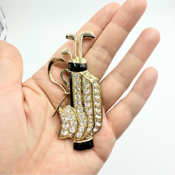 Vintage Rhinestone Gold Tone Golf Clubs and Bag Pins Brooches Lot - Picture 2 of 4